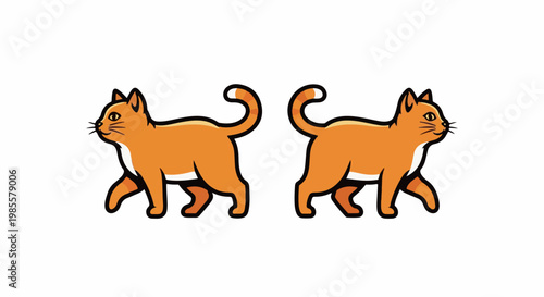Two orange cartoon cats walking, facing right, on a white background