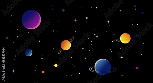 Colorful planets and stars in deep space a vibrant cosmic illustration for science and fantasy themes perfect for digital backgrounds and educational materials