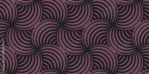 Seamless Pattern of Overlapping Purple and Black Circles.