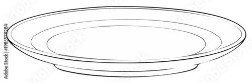Simple clean outline illustration of a round shallow dish or plate with concentric rings