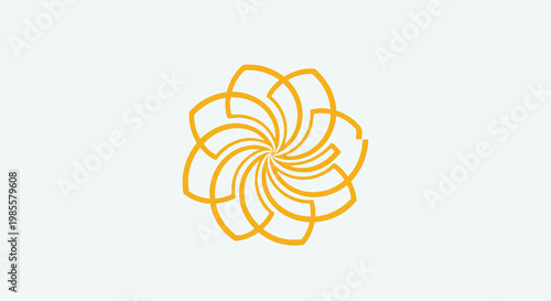 Abstract golden swirl flower design; elegant swirling petals arranged in floral shape; decorative modern art against a light backdrop