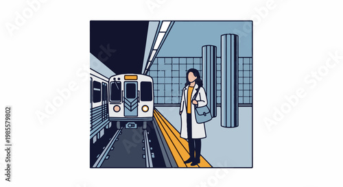 Woman waiting at a train station platform with a train parked beside her