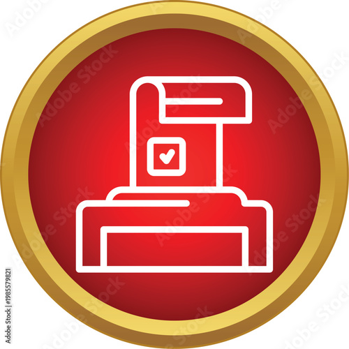 Ballot box icon showing a checkmark inside a red and gold circle