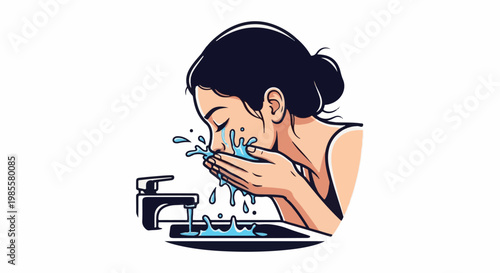 Woman washing her face with water from a faucet