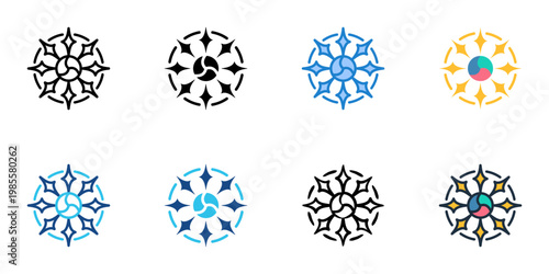 Dharma icons set multiple style collection. Editable stroke 
