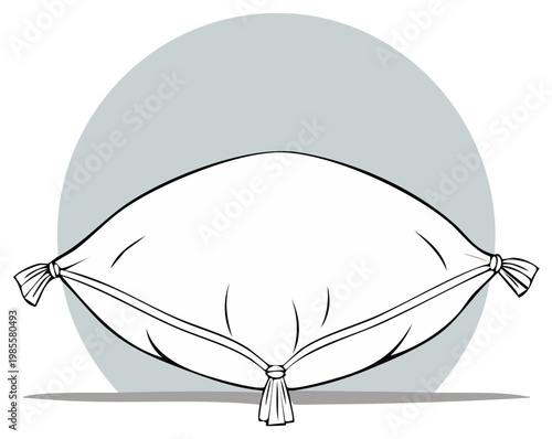 Cartoon cushion design with bow and tassel elements, vector illustration