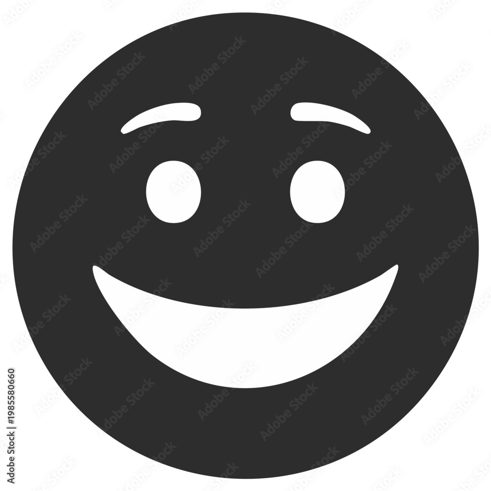 Fototapeta premium Simple cheerful dark gray smiley face icon expressing happiness and positive feelings