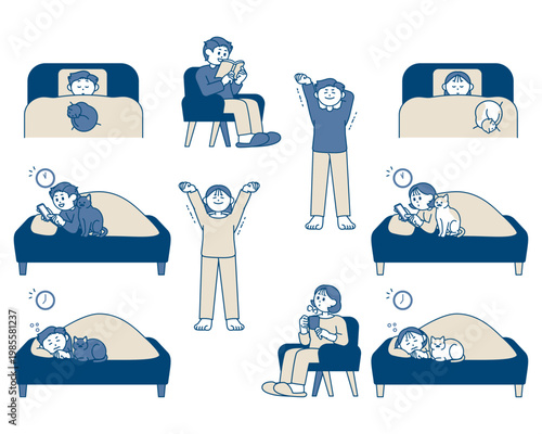 健康な睡眠に関わるイラストセット