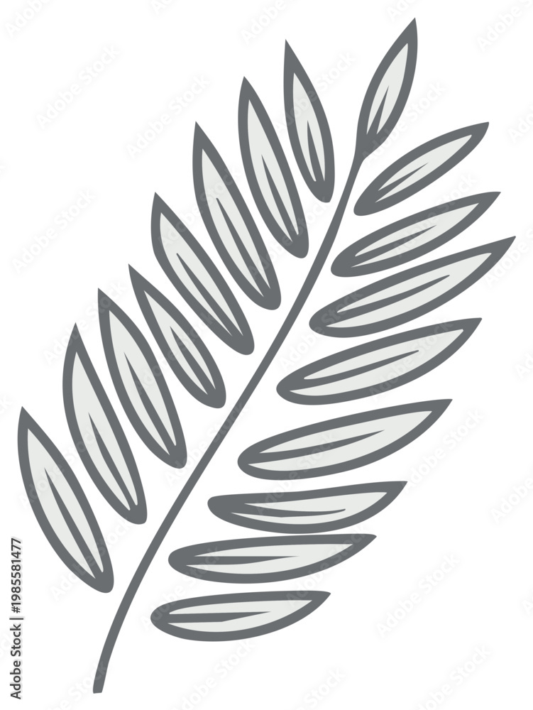 Fototapeta premium Elegant minimal grey botanical branch with multiple light grey leaves. Modern graphic illustration.
