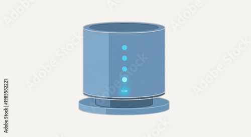 A blue cylindrical electronic device with glowing lights.