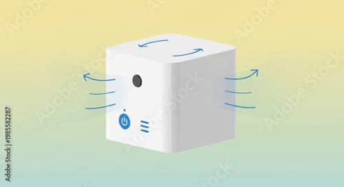 Air purifier with arrows indicating airflow.