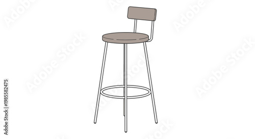 Contemporary gray bar stool with backrest in minimalist vector style illustration for furniture design and interior decoration projects