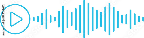 Blue play button icon and sound wave equalizer graphic, representing music player or audio visualization.