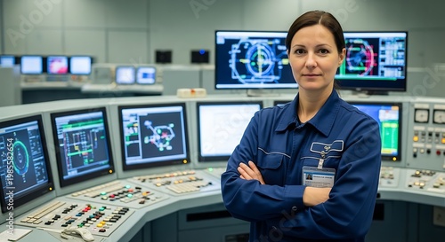 Female Engineer in Modern Industrial Control Room