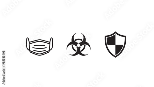 Biohazard protection icons with mask and shield