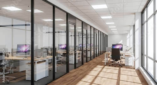 Modern Open Plan Office with Glass Partitions and Natural Light