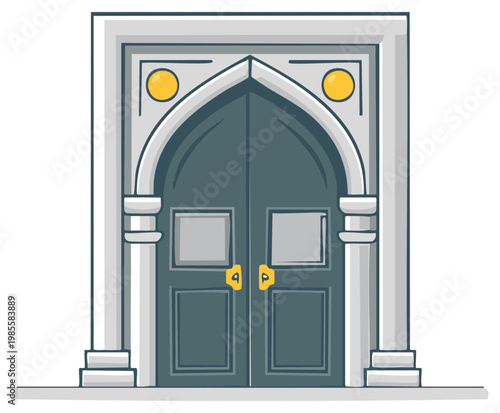 Ornate Arched Double Door Entrance with Columns and Decorative Elements