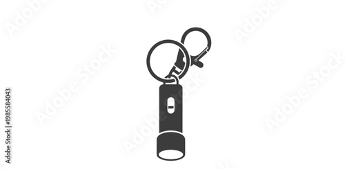 Black and White Flashlight Keychain Illustration.