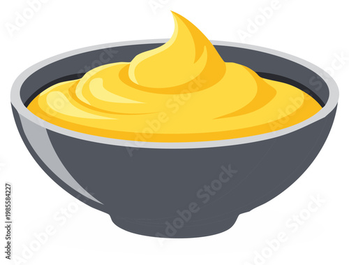 Bowl of Creamy Yellow Sauce Or Dip Illustrated With Smooth Texture