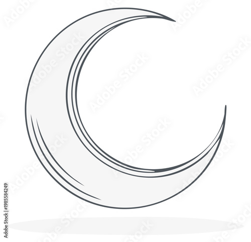 Stylized Crescent Moon Outline Artistic Drawing Celestial Body