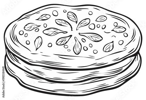 Stylized Illustration of Stacked Flatbread with Toppings