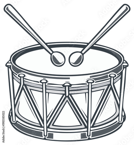 Illustration of a Snare Drum with drumsticks in a minimalist style