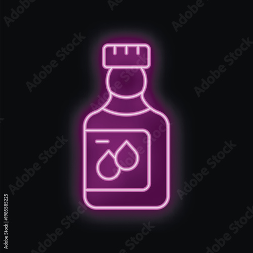 Glowing purple neon sign depicting an ink bottle with drops, perfect for tattoo studio branding
