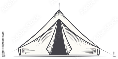 Hand drawn bell tent illustration with open entrance isolated on white background