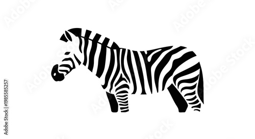 Cartoon zebra with black and white stripes standing in profile a simple vector illustration against a clean white background for design use