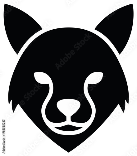 Minimalist black and white animal head icon representing a wild fox or feline character for modern design projects