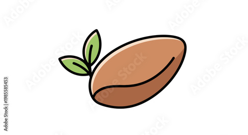 Coffee bean illustration with fresh green leaves stylized icon brown and green minimal design organic concept natural ingredient healthy food