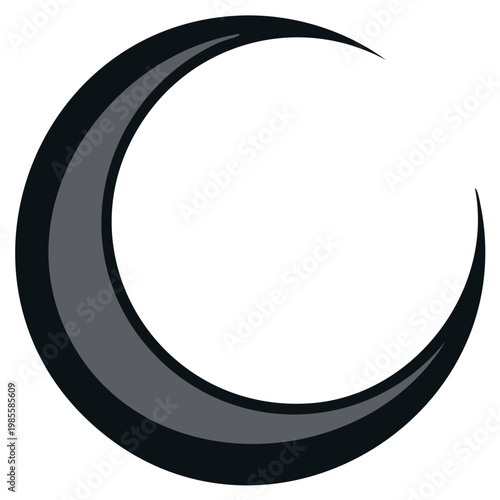 Stylized Crescent Moon Shape with Gradient Gray and Black Edges