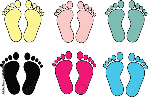 Colorful footprint icon set diverse foot illustrations for design and creative projects