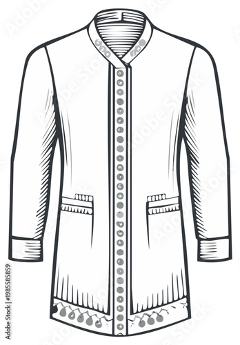 Line art illustration of a formal, long-sleeved tunic