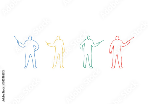 支持棒を持っているプレゼンターの手描きイラストセット（カラフル）