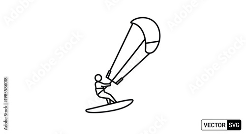 Kitesurfing Icon: Person on Board with Kite Vector Illustration