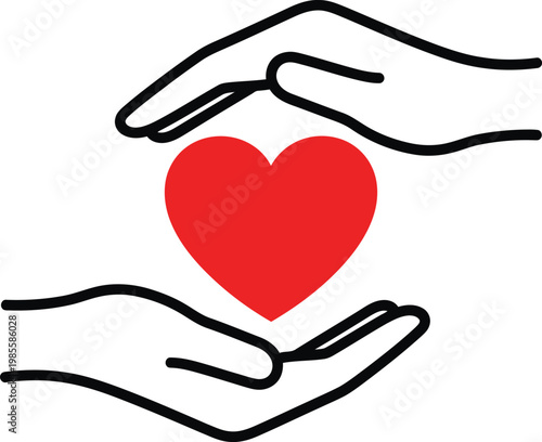 Caring hands holding a heart love icon support and protection graphics