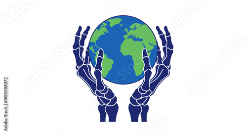 Skeleton Hands Holding Planet Earth Globe - Environmental Protection Concept