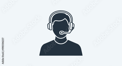 Customer service representative with headset offering support vector illustration in dark blue and white providing assistance and solutions online