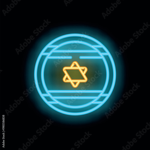 Vibrant neon israeli flag glowing against a dark background, symbolizing israel's presence and identity