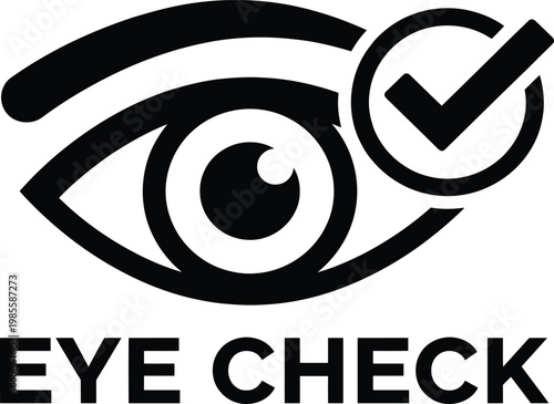 Black eye check icon symbol with magnifying glass pupil medical vision examination optometrist ophthalmologist graphics.