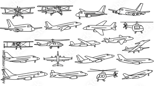 Various vector 2D CAD airplane designs and models on display