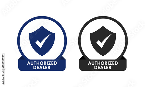 Free Download Authorized dealer logo featuring a shield and check mark symbol. Professional vector badge for verified sellers, certified partners, and official retail distribution authentication. - GFXLoad