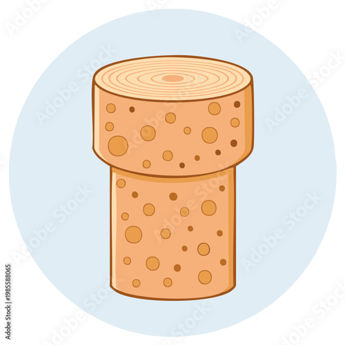 Illustration of a traditional cork stopper for wine bottles in a simple cartoon style