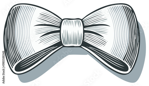 Stylized engraved bow tie drawing illustration with elegant lines for designs and fashion projects