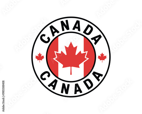 Canada country roundel symbol with flag and name on a white background vector illustration.