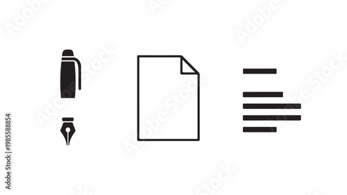 Document editing and writing icons in black and white