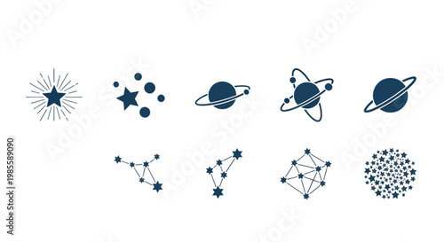 Cosmic Icons: Stars, Planets, and Constellations Set