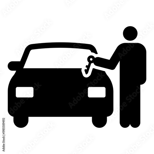 Valet parking icon with car and attendant, symbolizing vehicle service, parking assistance, and convenience.