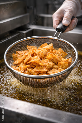 frying snacks in industrial factory